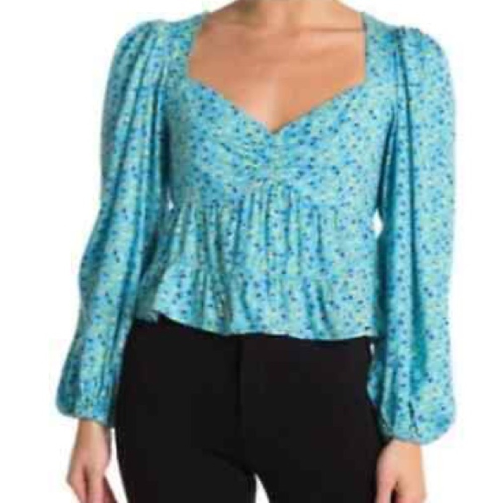 (AA4) AFRM Soni Ditsy Ruched Floral Sweetheart Balloon Sleeves Top, Size XS, NWT